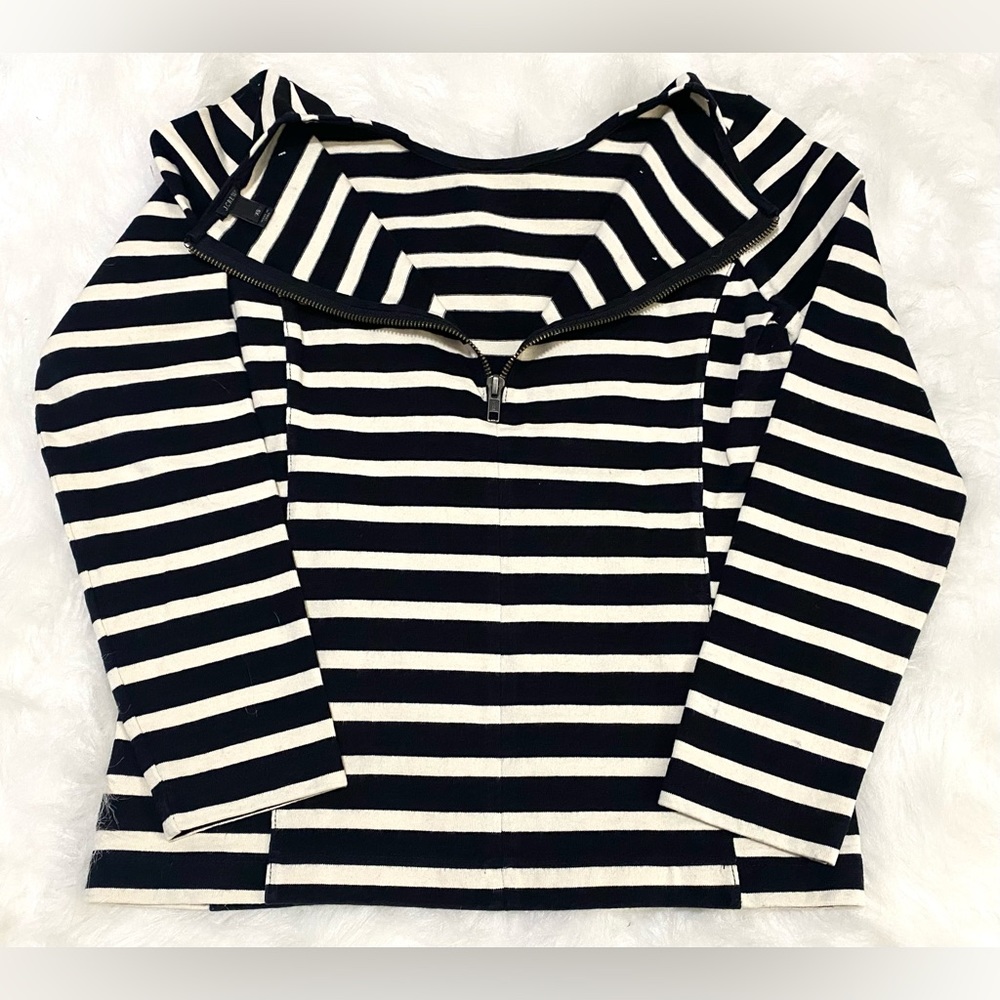 JCrew Womens XS Black White Stripe Top Boho Fall Nautical Preppy Coastal Grandma - Picture 8 of 13